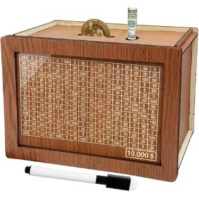 2024 New Cash Vault Wooden Savings Box, Savings Box with Money Target & Numbers, Wooden Money Saving Box, 10000 Dollar Cash Saver Box, Counter Piggy Bank, Savings Challenge Box (5000)