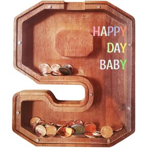 بنك خشبي رقم 9 على شكل خنزير للأطفال والأولاد والبنات، صندوق توفير المال مع تصميم مقصوص للعملات المعدنية للأطفال، هدية إبداعية للأطفال in Kuwait