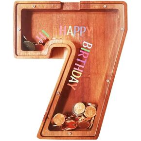 بنك خشبي رقم 7 على شكل خنزير للأطفال والأولاد والبنات، صندوق توفير المال مع تصميم مقصوص للعملات المعدنية للأطفال، هدية إبداعية للأطفال in Kuwait
