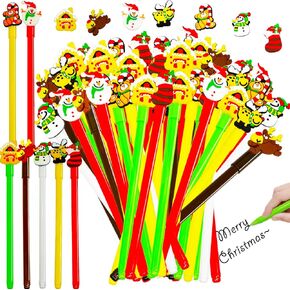 50pcs Christmas Gel Ink Pens Bulk,Novelty Rollerball Cartoon Black Pen for Kids School Rewards,Office Supplies,Party Favors,Snowman,Reindeer,Christmas Sock