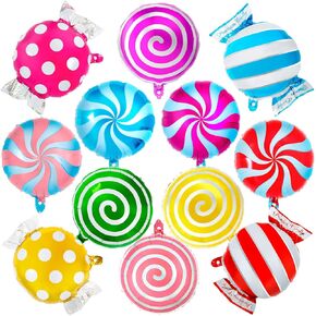 12 Pcs Sweet Candy Balloon Set,18 Inch Candies Mylar Foil Balloons,Round Lollipop Balloon,Candy themed Party Decorations for Kids Christmas Birthday Party Baby shower supplies