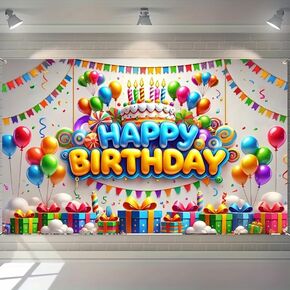 Happy Birthday Backdrop Banner Sign Kid Gifts Birthday Party Banner Colorful Rainbow And Cloud Happy Birthday Backdrop With Stars 71x43 Inch Decorative Party Banner