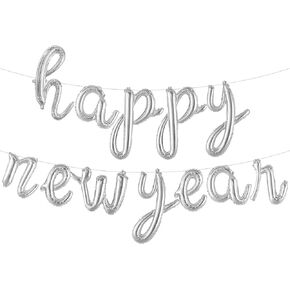 KatchOn, Silver Happy New Year Balloons - 16 Inch, Script Happy New Years Balloons | Silver 2025 Balloons for Happy New Years Decorations 2025 | Nye Balloons for New Years Eve Party Supplies 2025