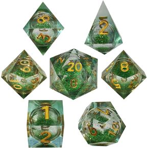 DND Liquid dice Set - for Dungeons & Dragons (D&D) RPG Polyhedral Dice Magic Game Cthulhu Tabletop dice Accessories D4 D6 D8 D10 D12 D20 （Green）