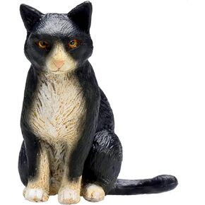 MOJO Black and White Cat Sitting Realistic Domesticated Animal Hand Painted Toy Figurine