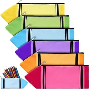 Kisston 6Pcs Teacher Christmas Appreciation Gift Colorful crayon Pencil Case with Zipper Crayon Shaped Pencil Pouch Aesthetic Pencil Bag Pencil Case Organizer Teacher Zipper Pouch for Office Supplies