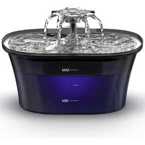 Cat Water Fountain - Recant Cat Fountain 2.5L/84oz Automatic Pet Fountain with Stainless Steel Lid, Dog Water Dispenser with Replacement Filters for Cats Dogs Multiple Pets (Silver, Large)