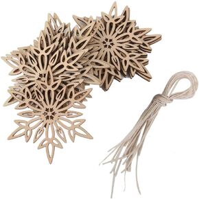rosenice 10pcs Wooden Snowflake Pendant Christmas Decoration Embellishments with String
