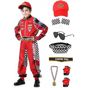 Race Car Driver Costume Boys Racer Jumpsuit Kids Disfraz de Carro para Niño with Sunglasses for Toddler Halloween