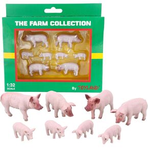 Toyland® Pack of 8 1:32 Scale Large White Pigs & Piglets Animal Figures - The Farm Collection - Collectable Animal Figures