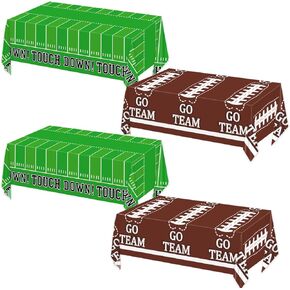 4pcs Football Tablecloth Football Party Decorations Brown Go Team Tablecloth Green Touchdown Table Cover Disposable Plastic Football Tablecloth for Football Birthday Party Decoration 54*108Inch