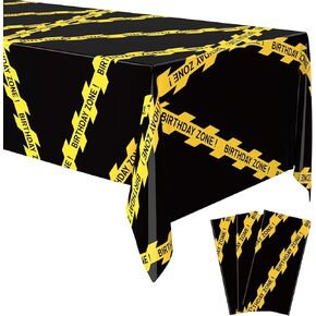 Irenare 3 Pcs Halloween Construction Birthday Party Supplies 54 x 108'' Disposable Plastic Caution Tape Construction Tablecloth Rectangular Table Cloth Birthday Themed Table Cover Decoration
