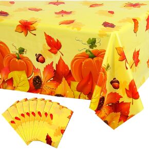 8 Pcs Thanksgiving Fall Tablecloth Maple Leaf Theme Party Autumn Pumpkin Berries Disposable Plastic Fall Thanksgiving Table Cover Decoration Supplies Favors
