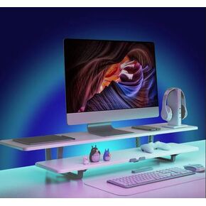 Dual Monitor Stand Riser, Monitor Stand for Desk, 2-Tier Monitor Riser for 2 Monitors Computer Stand TV Stand Riser, Desktop Oraganizer Stand for Home & Office (White)