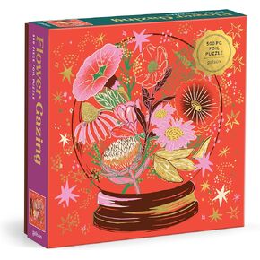 Galison Crystal Flower Ball – 500 Piece Foil Jigsaw Puzzle Featuring Beautiful Artwork of Intergalactic World of Blooms Inside A Crystal Ball