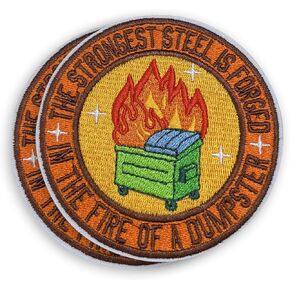 SODAVA (2 Pcs) The Strongest Steel Dumpster Fire Patch Dumpster Fire Patches, 3.5 Inches Iron On Patches for Clothes Jeans Hats Jackets Backpack Patches Embroidered Patch Morale Patches Funny Patches