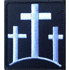 Three Crosses Patches Christian Cross Patch Calvary Crosses Patch Embroidered Patches Tactical Morale Patch Hook and Loop(Silvery White)
