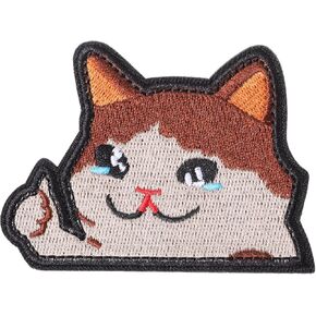 Mabor Cry Cat Patch Funny Hook and Loop Patch Kawaii Cat Meme Patch for Clothes Embroidered Patches for Backpacks Clothing Jeans Hats Bags Helmets Dog Vest