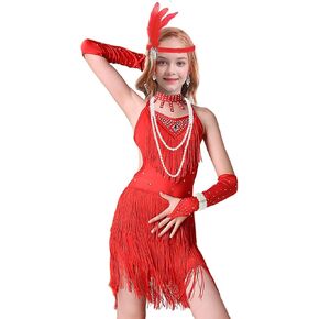 Little Girls 20s Flapper Costumes Children's Multi-Layer Tassel Stage Performance Dress Accessories Set