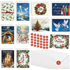 100 Pack Hispanic Christmas Cards Bulk Tarjetas Navideñas Box Set Hispanic Assortment Greeting Cards with Envelopes and Stickers Religion Spanish Christmas Cards for Friend Coworker Neighbor