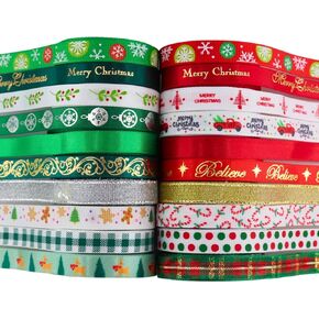 3/8 Inch Christmas Ribbon for Gift Wrapping，Sewing, Hair Banding, 20 Rolls 40Yards，Polyester Satin Ribbon