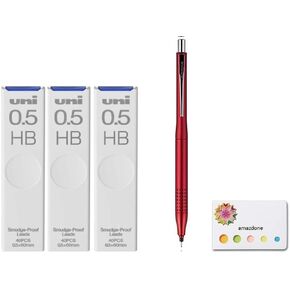 uni Kuru Toga Advance Upgrade Model 0.5mm Mechanical Pencil, Red Body (M510301P.15) + Uni Mechanical Pencil Lead,"The Uni" Smudge-Proof Leads 0.5mm HB 3 Set and amazdone Sticky Notes