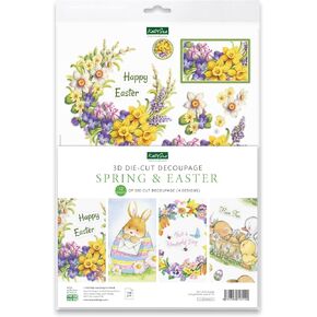 Katy Sue Designs Spring & Easter Die-Cut Decoupage Sheets. A Pack of 12 Sheets of Die Cuts for Card Making Supplies & Craft Supplies with Daffodils, Flowers, Easter Bunnies, & Chicks