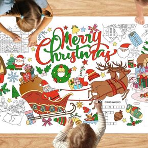 Christmas Giant Coloring Poster, Coloring Christmas Tablecloth for Kids, Jumbo Xmas Coloring Banner for Christmas Party Kids Activity, Large Coloring Pages for Christmas Party Games Supplies