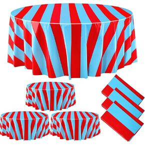 Tatuo 6 Pcs Pastel Rainbow Round Circus Table Cloth 84 Inch Carnival Circus Tablecloths Striped Disposable Plastic Table Cover for Birthday Party Fiesta Theme Decorations Supplies