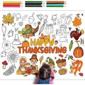 Fulmoon Happy Thanksgiving Coloring Poster Happy Fall Coloring Tablecloth with 12 Colors Paint Pens Jumbo Paper Coloring Banner Paper Table Runner, 45 x 31.5 Inch (Happy Thanksgiving)