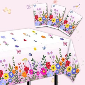 3Pcs Flower Tablecloth-Wildflower Party Decorations Spring Plastic Table Covers Flower Party Supplies for Baby Shower, Birthday,Picnic