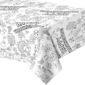 WorldBazaar Thanksgiving Coloring Tablecloth for Kids 88 x 54 Craft Activity Paper Turkey Table Cover Disposable Fall Holiday Party Decorations