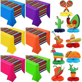 Preboun 15pcs Mexican Party Supplies Including 6 Mexican Tablecloths 9 Mexican Table Centerpiece for Cinco De Mayo Party Decorations Fiesta Party Decorations Supplies Favors Decor