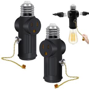 2 Pack Light Socket to Plug Adapter,E26/E27 Light Bulb Outlet Socket Adapter,Both Sides Sockets Support 3 Prong Light Socket Plug with Switch Control,Light Outlet Plug Adapter,White