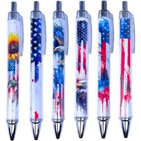 YJ PREMIUMS 6PC American Flag Pens Eagle Black and White Striped Ink Pen for 4th USA Themed Military Veterans Day Marine Crops Employees Gifts Stuff Souvenirs Novelty Items