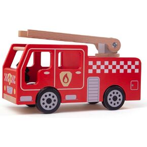 Bigjigs Toys City Wooden Fire Engine - Toy Fire Engine with Swivel Ladder, Kids Emergency Toy Vehicle for Ages 3 Years +, Quality Fire Engine Toys for Pretend Play