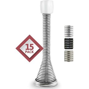 Jack N’ Drill Door Stopper (15 Pack) - 3⅛" Light Duty Spring Door Stop with Flexible Spring and Non-Marking Tip, Door Stops with Finishes to Match Every Home and Office