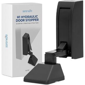Serenelife Hydraulic Door Stopper - Protect Your Door & Walls - Easy Installation No Drilling - Noiseless - Holds Door Open Firmly in Position - Made from Carbon Steel & ABS - Black