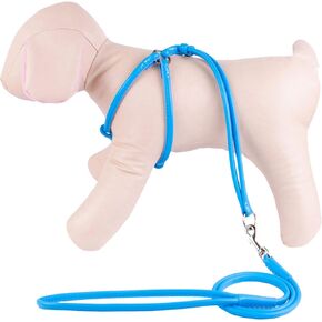 CollarDirect Rolled Leather Dog Harness Small Puppy Step-in Leash Set for Walking Pink Red White Blue Green Black Purple Beige Brown Yellow (Brown, S)