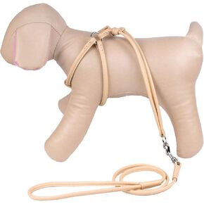 CollarDirect Rolled Leather Dog Harness Small Puppy Step-in Leash Set for Walking Pink Red White Blue Green Black Purple Beige Brown Yellow (Brown, S)