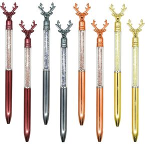 Maydahui 12 PCS Deer Head Shape BallPoint Pen Retractable Christmas Bling Pens Crystal Quicksand Animal Pen Black GeL Ink for Christmas Party School Office