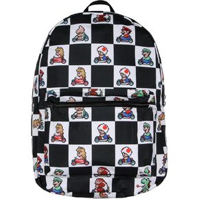 Bioworld Super Nintendo Mario Kart 8-Bit Character Checkered Travel Laptop Backpack
