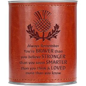 Scottish Thistle Gifts Always Remember You’re Braver Than You Believe Leather Pencil Pen Holder Sassenach Scottish Fans Gift Birthday Gifts for Son Daughter (Scottish)