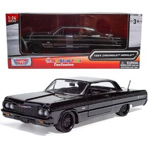 All Star Toys 1964 Chevy Impala Black with Custom Deep Dish Wheels 1/24 Diecast Model Blacked Out Lowrider Motormax Exclusive 73259