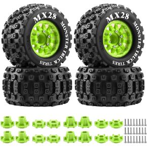 GLOBACT MX28 F/R 2.8" MT Tires with 12mm/14mm Hex Adapter for ARRMA Big Rock Granite VORTEKS 3S TRAXXAS Stampede Rustler 1/10 RC Truck Car 4PCS (Red)