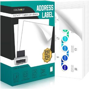 8.5x11 Inch Premium Address Labels - 250 Sheets for Inkjet/Laser Printers Matte White 250 Blank Labels Sticker Paper for Mailing, Shipping, and Organizing