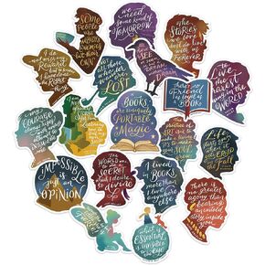 Navy Peony Famous Book Quotes Stickers (19pcs) - Inspirational Book Quotes Decal by Authors for Book Lovers, Journals and Planners, Book Club Meetings