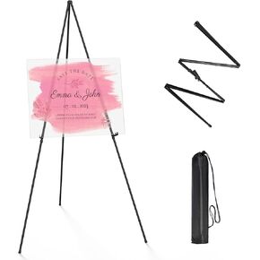 Display Artist Easel Stand - 63" Instant Tripod Collapsible Portable Floor Easel - Easy Folding Adjustable Art Poster Metal Stand for Display Show, Wedding, Painting - Gold