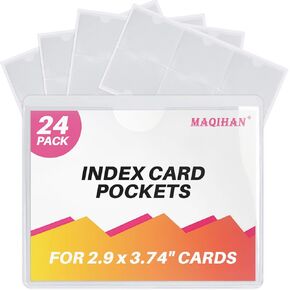 24 Pack Clear Adhesive Pockets - Plastic Adhesive Label Pockets with Top Loading 2.7 x 3.65 Inch Waterproof Index Card Holder Reusable Card Sleeves Ideal for Organizing Storage Bins Shelves Box Drawer