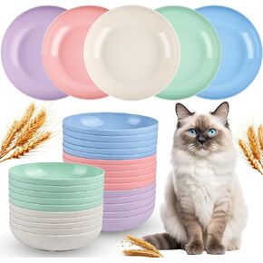 25 Pcs Whisker Fatigue Relief Cat Bowl, 5.5 Inch Shallow Cat Food Dish Wide Cat Food Bowl Set Small Pet Shallow Plate Wet Feeding Bowls for Feral Cat Kittens Short Legged Cat, Wheat Straw